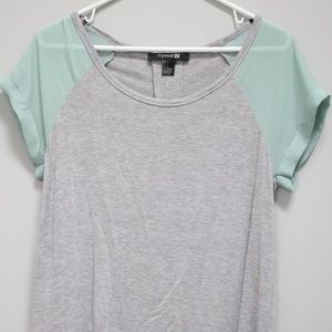 Forever 21 Sheer Short Sleeve Loose Grey T Shirt S
